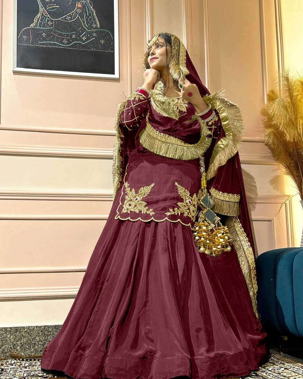 Deep Maroon Heritage Flared Silhouette